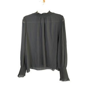 Wilfred Top Womens L Black Ruffle Mock Neck Puff Sheer Sleeve